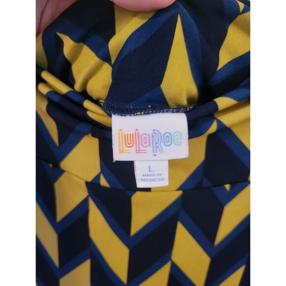 Lularoe Large Azure Skirt Chevron Navy Blue Yellow Knee Length - Picture 2 of 3